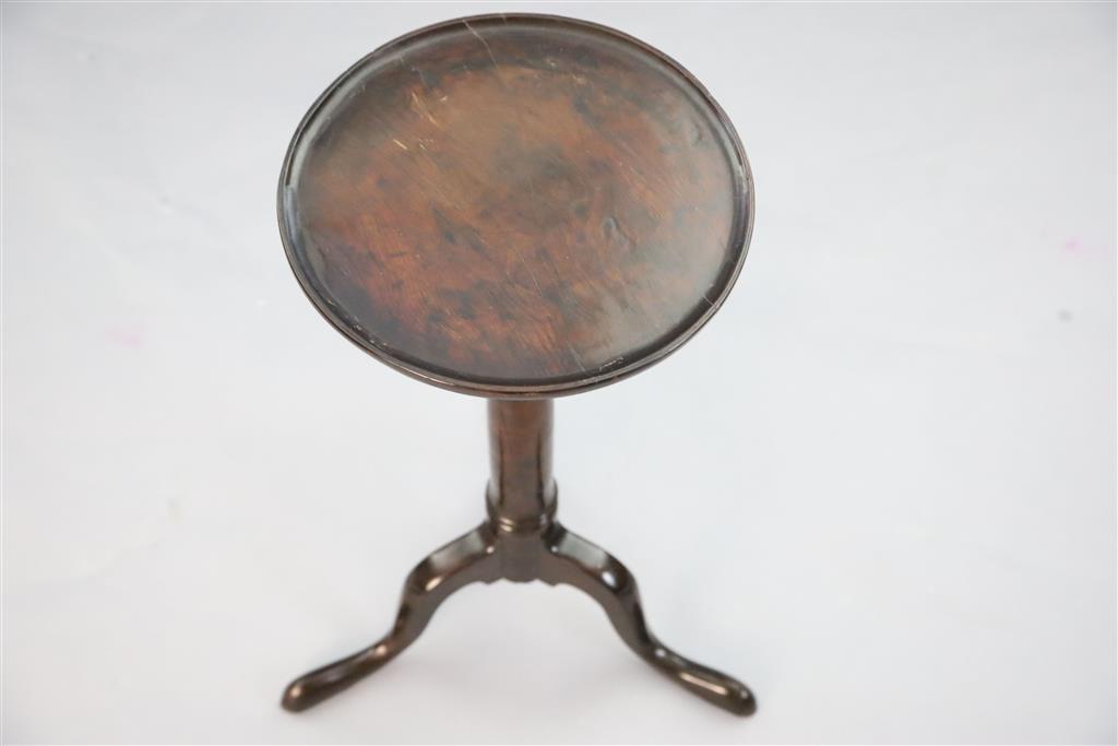 A George II yew wood tripod table H. 2ft 4in. D. 1ft 1in.